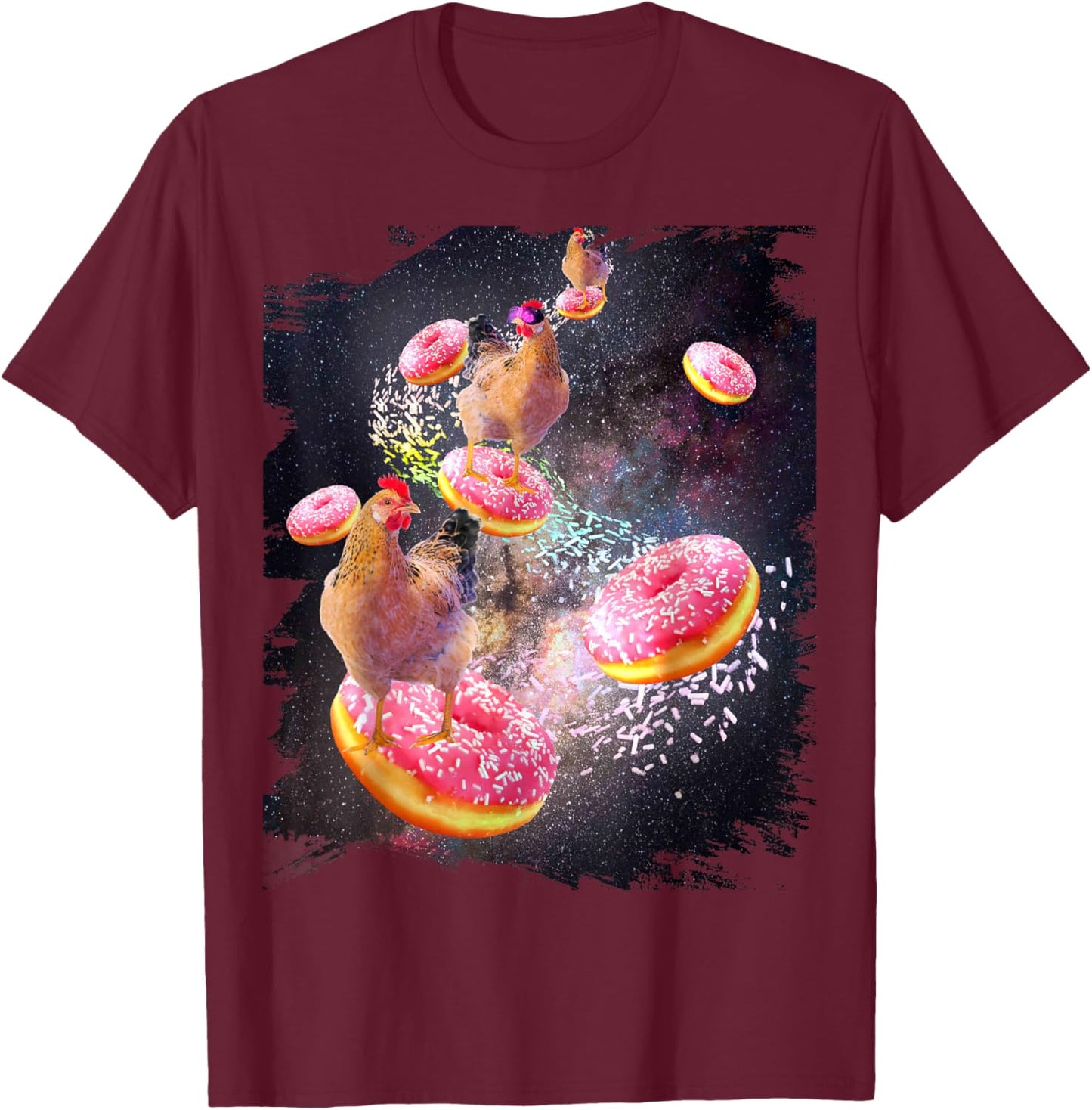 Galaxy Chicken On Donut - Space Doughnut T-Shirt - T-Shirt | Maroon