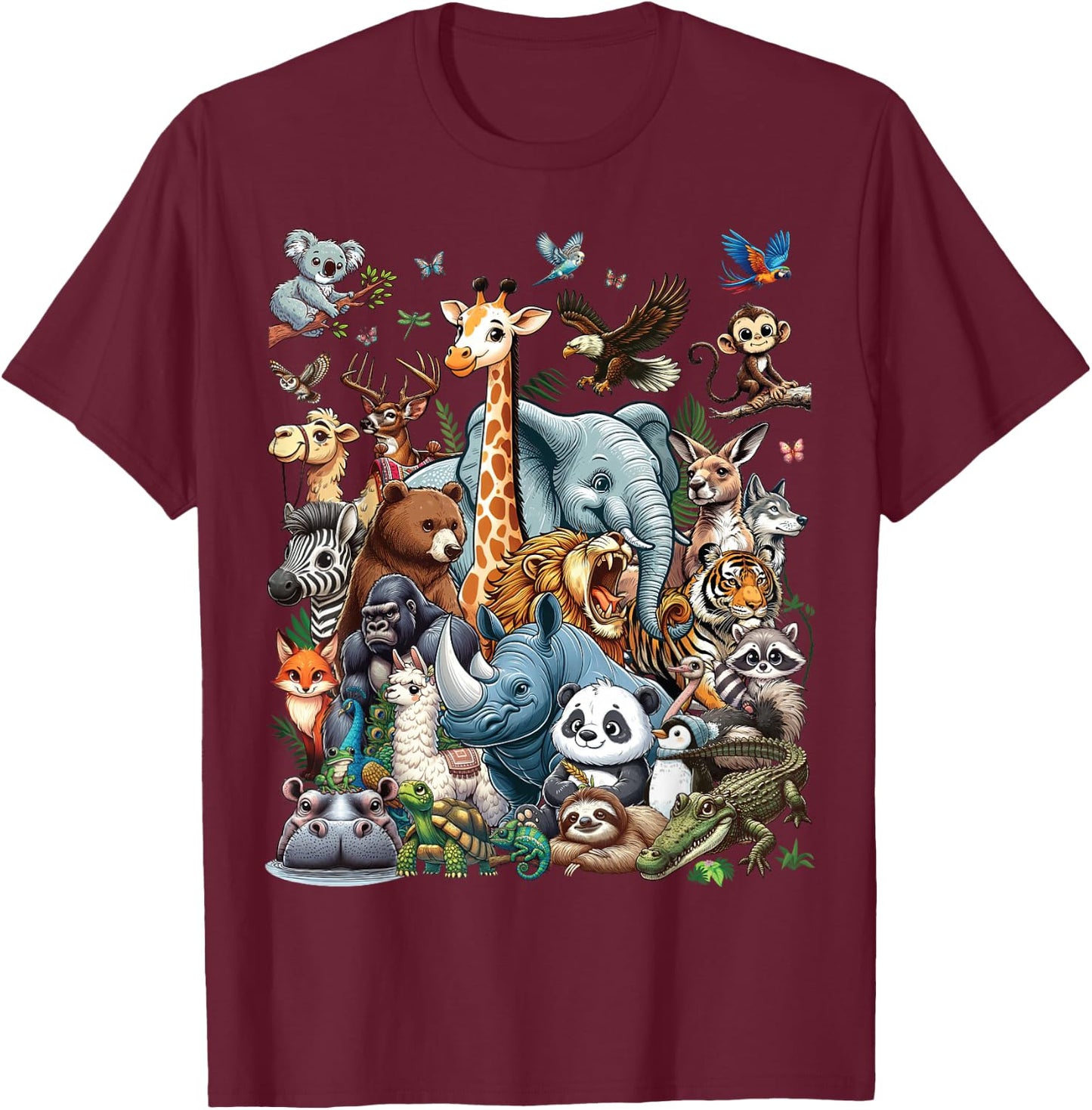 Zoo Animals Wildlife Safari Jungle Zoo Birthday Party T-Shirt - T-Shirt | Maroon