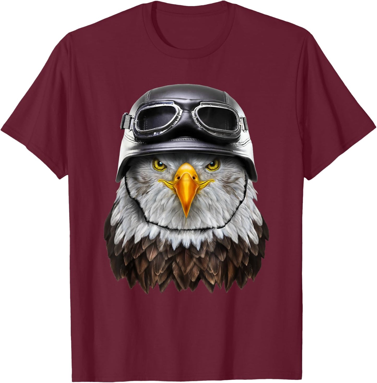 Bald Eagle Biker in Motorcycle Helmet T-Shirt - T-Shirt | Maroon