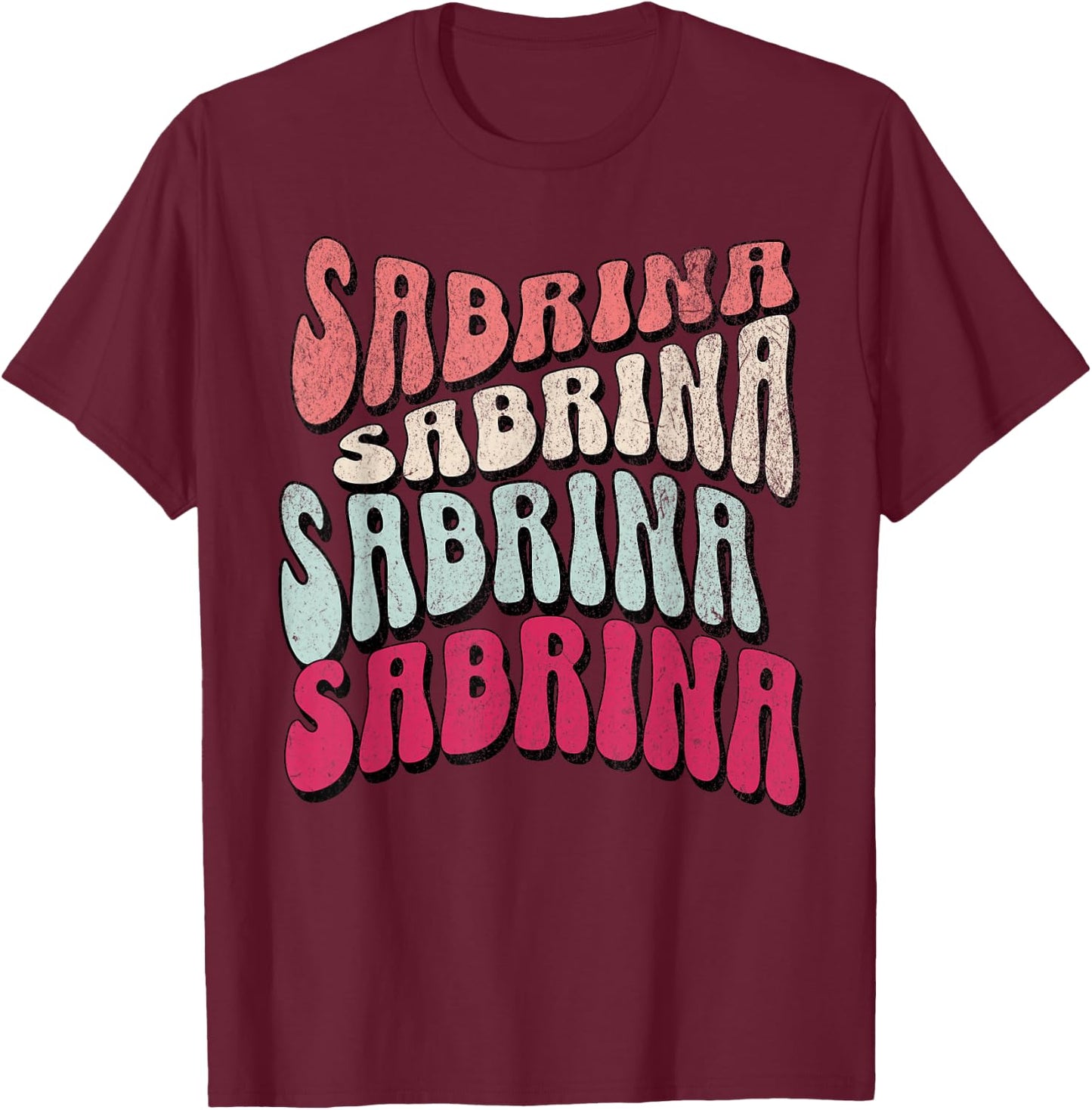 Girl Retro Sabrina First Name Groovy Beach T T-Shirt - T-Shirt | Maroon