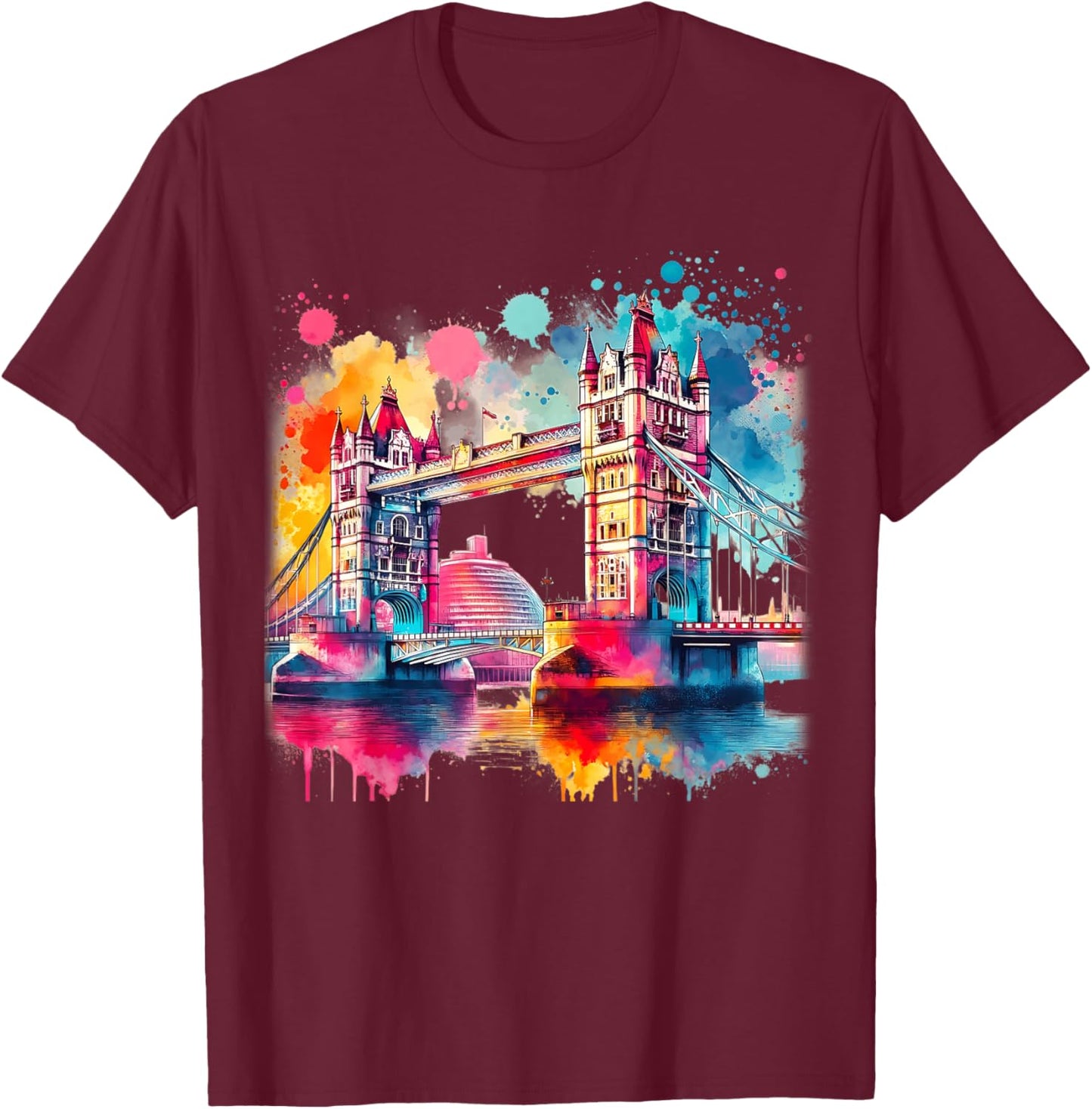 Tower Bridge London Aquarelle colorée London Tower Bridge T-Shirt - T-Shirt | Maroon