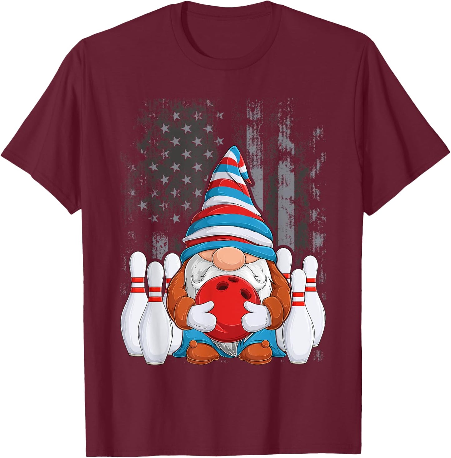 Bowling Gnome Bowling Gnomes Funny Gnome Bowling T-Shirt - T-Shirt | Maroon