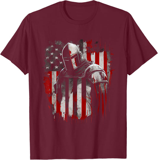 Crusader Templar Kneeling Crusader Templar Warrior Of Christ T-Shirt - T-Shirt | Maroon