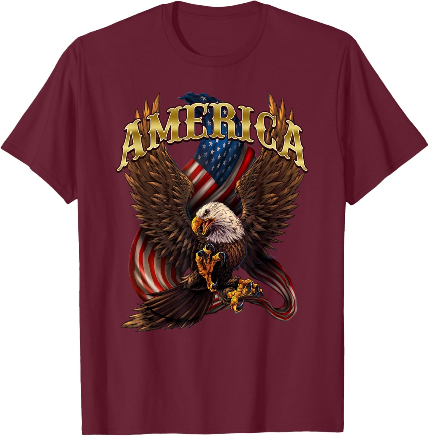 Patriotic America Design With Eagle And American Flag T-Shirt - T-Shirt | Maroon
