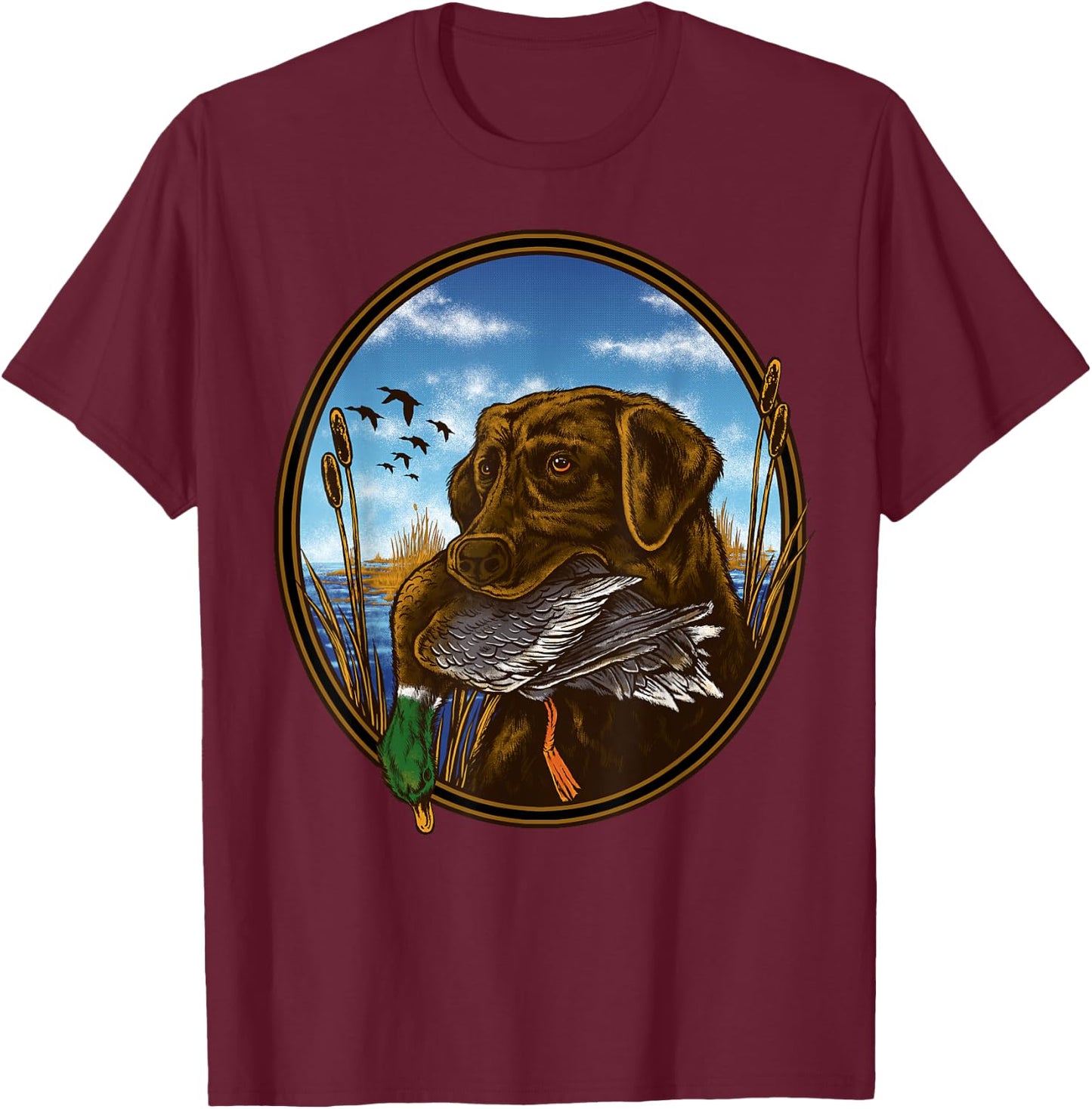 Labrador Retriever with Mallard Duck Hunting T-Shirt - T-Shirt | Maroon
