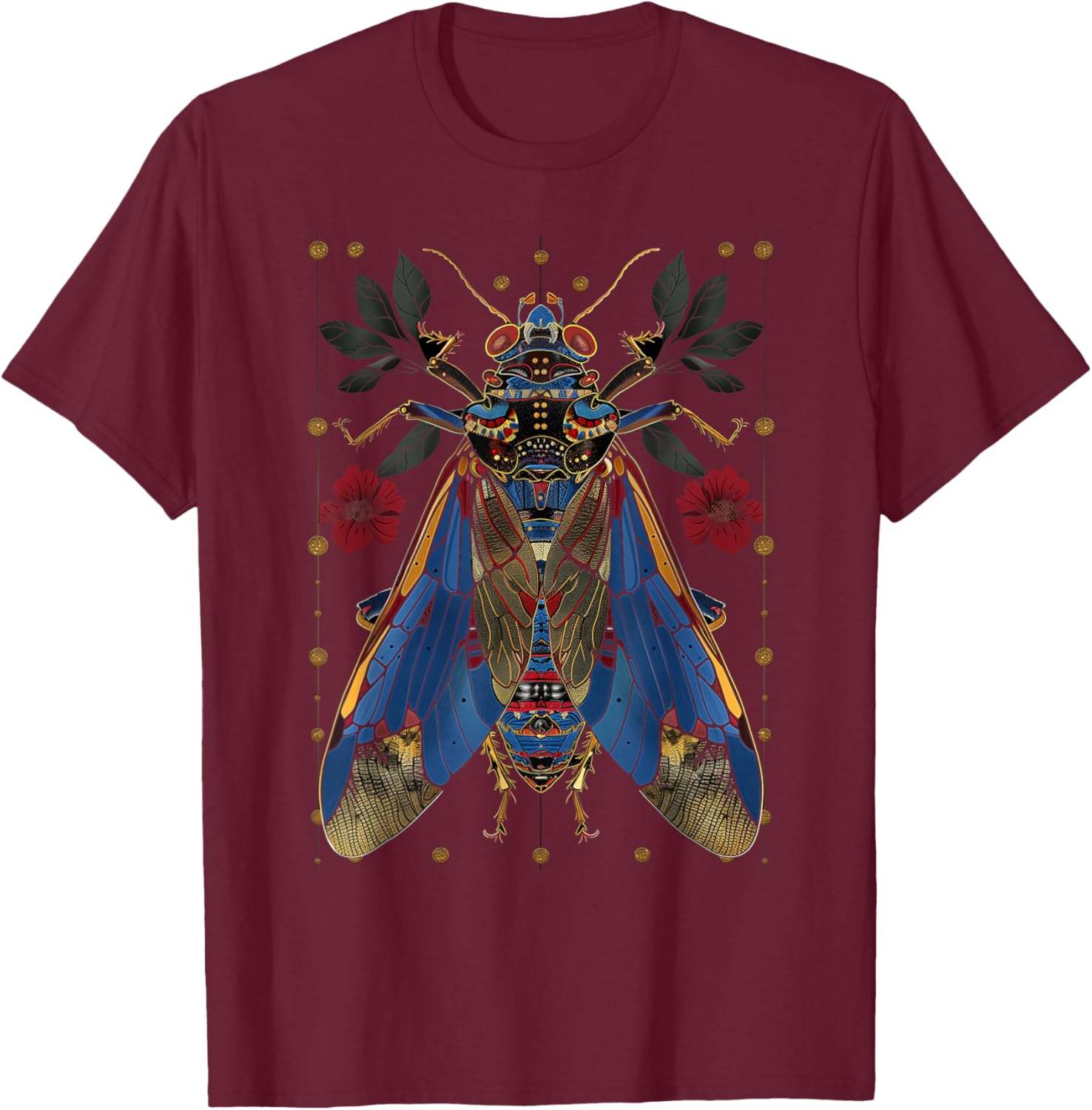 Cicadas Flowers Insects Beetle Vintage Tattoo Entomology T-Shirt - T-Shirt | Maroon
