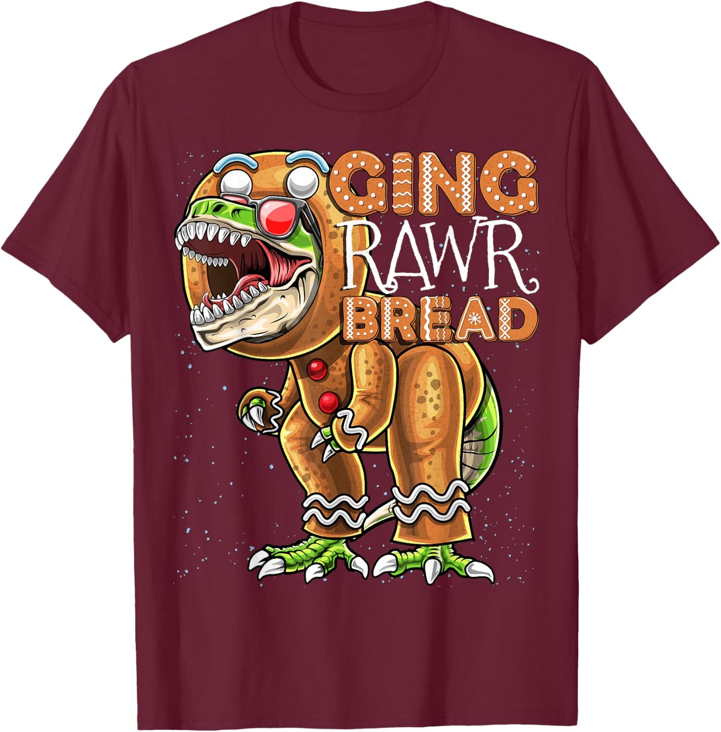 Gingerbread Man Costume Dinosaur Christmas Cookie Gift Kids T-Shirt - T-Shirt | Maroon