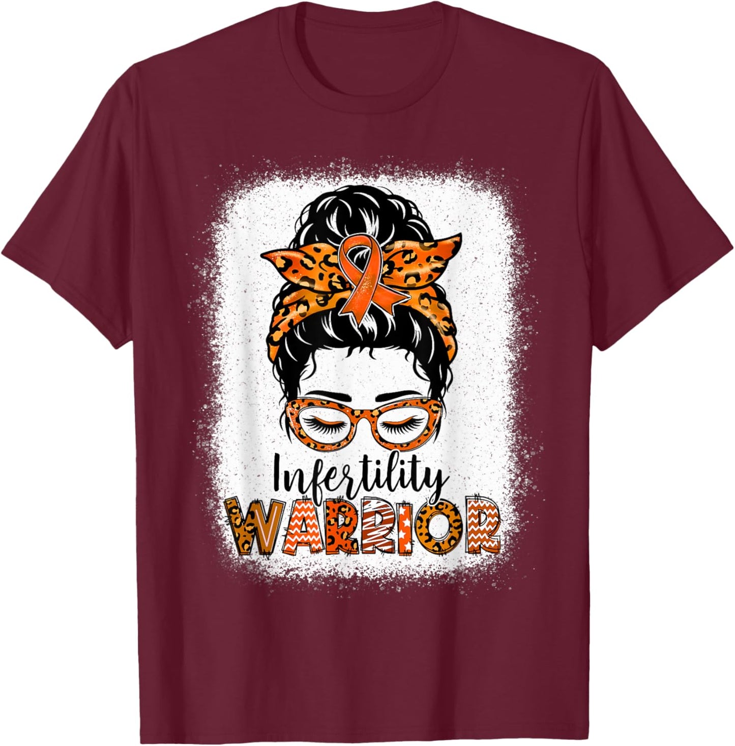 Infertility Warrior Awareness Messy Bun Orange Ribbon T-Shirt - T-Shirt | Maroon