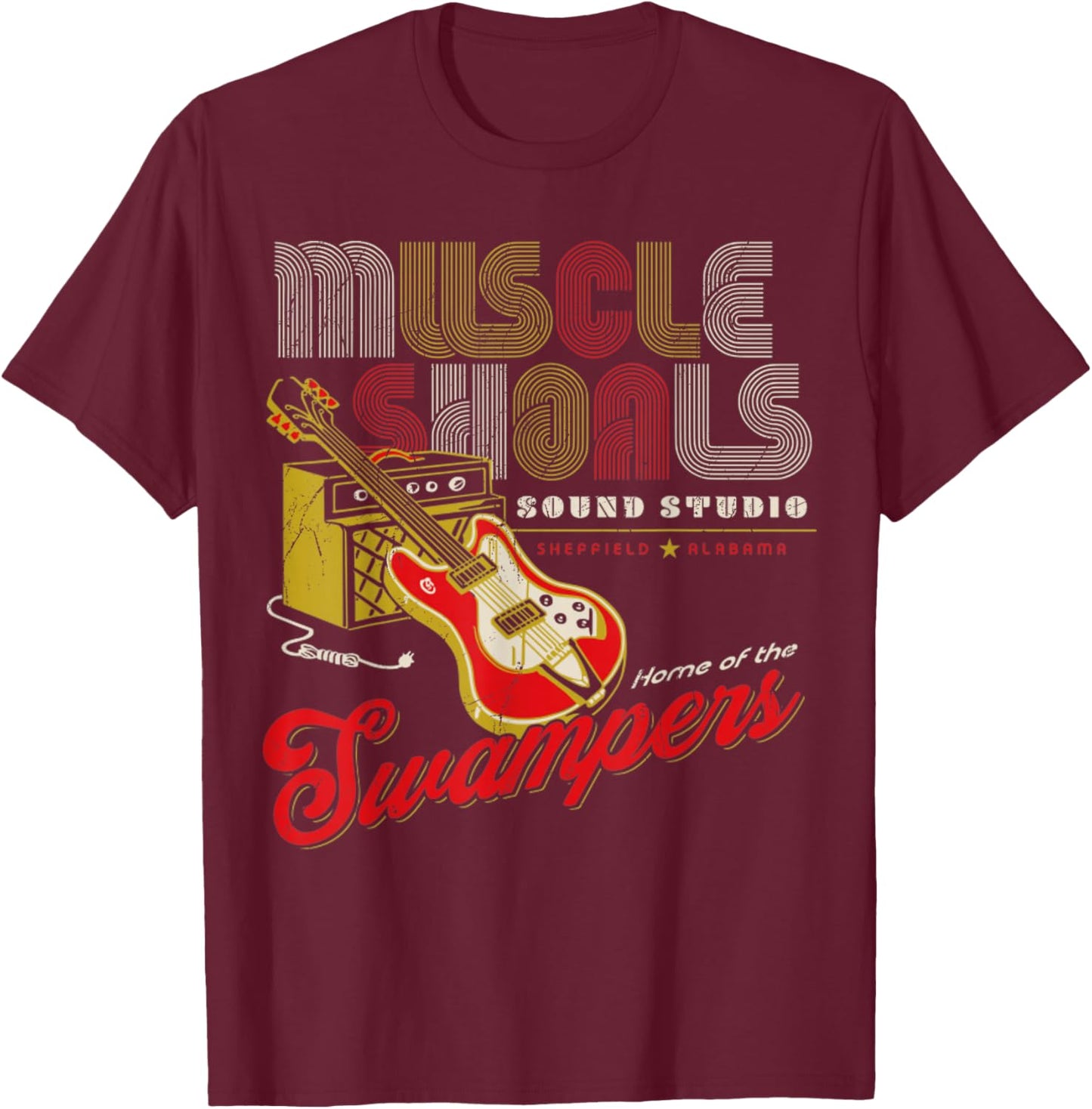 Vintage Muscle Shoals Sound Guitar Music Lovers T-Shirt - T-Shirt | Maroon