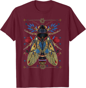 Cicadas Flowers Insects Beetle Vintage Tattoo Entomology T-Shirt - T-Shirt | Maroon