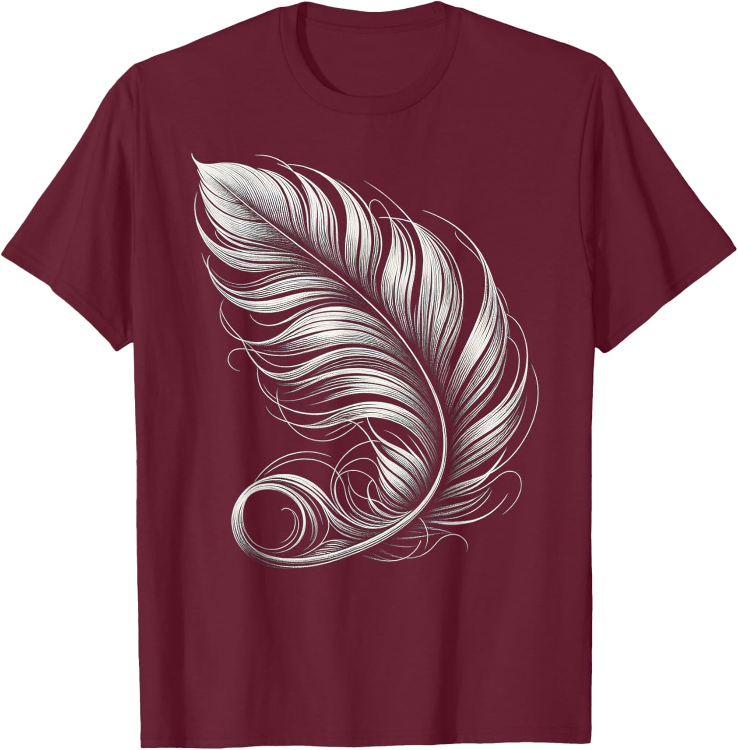 Artistic Feather Outline T-Shirt - T-Shirt | Maroon