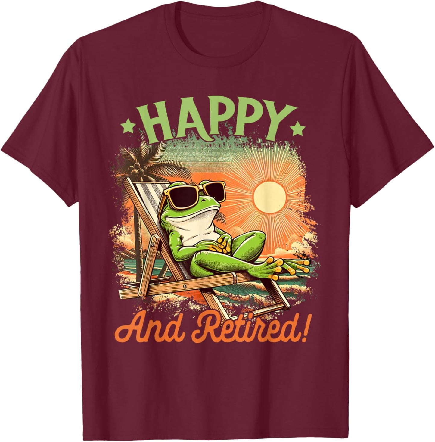 Retired Coworker Frog Retirement Party Beach Happy & Retired T-Shirt - T-Shirt | Maroon