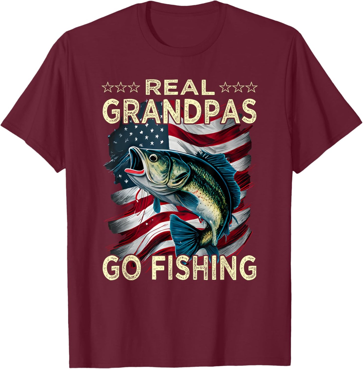 Real Grandpas Go Fishing - Largemouth Bass T-Shirt - T-Shirt | Maroon