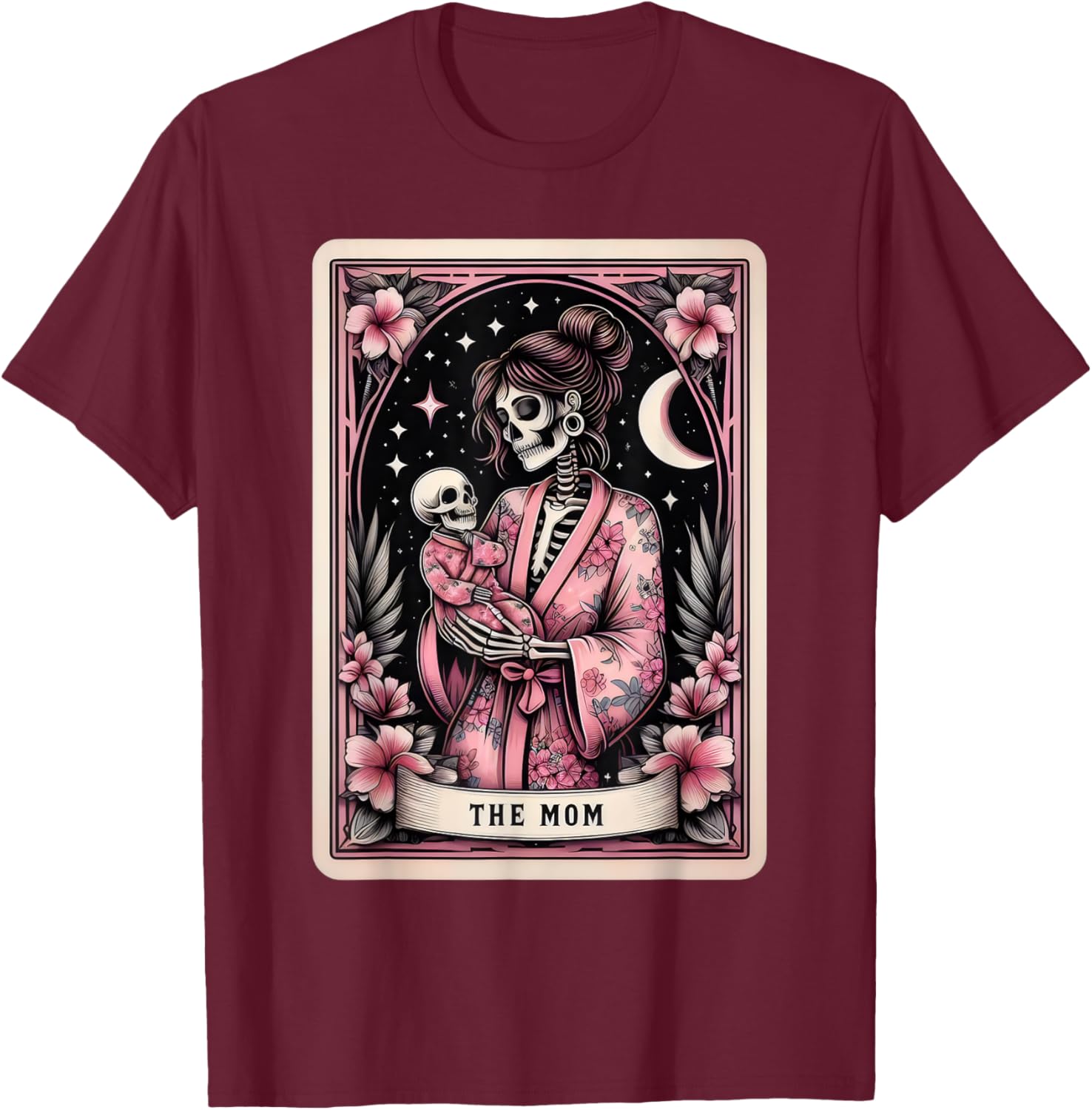 The Mom Tarot Card Skeleton Mama Coffee Happy Mother's Day T-Shirt - T-Shirt | Maroon