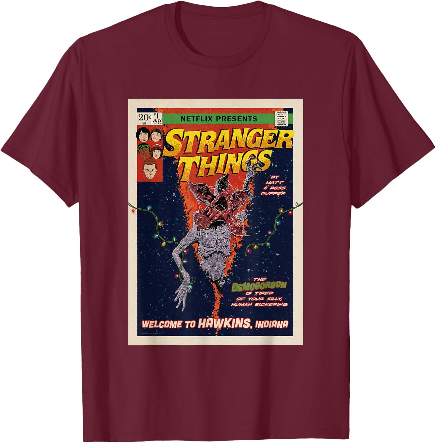 Stranger Things Welcome to Hawkins Comic Cover T-Shirt - T-Shirt | Maroon
