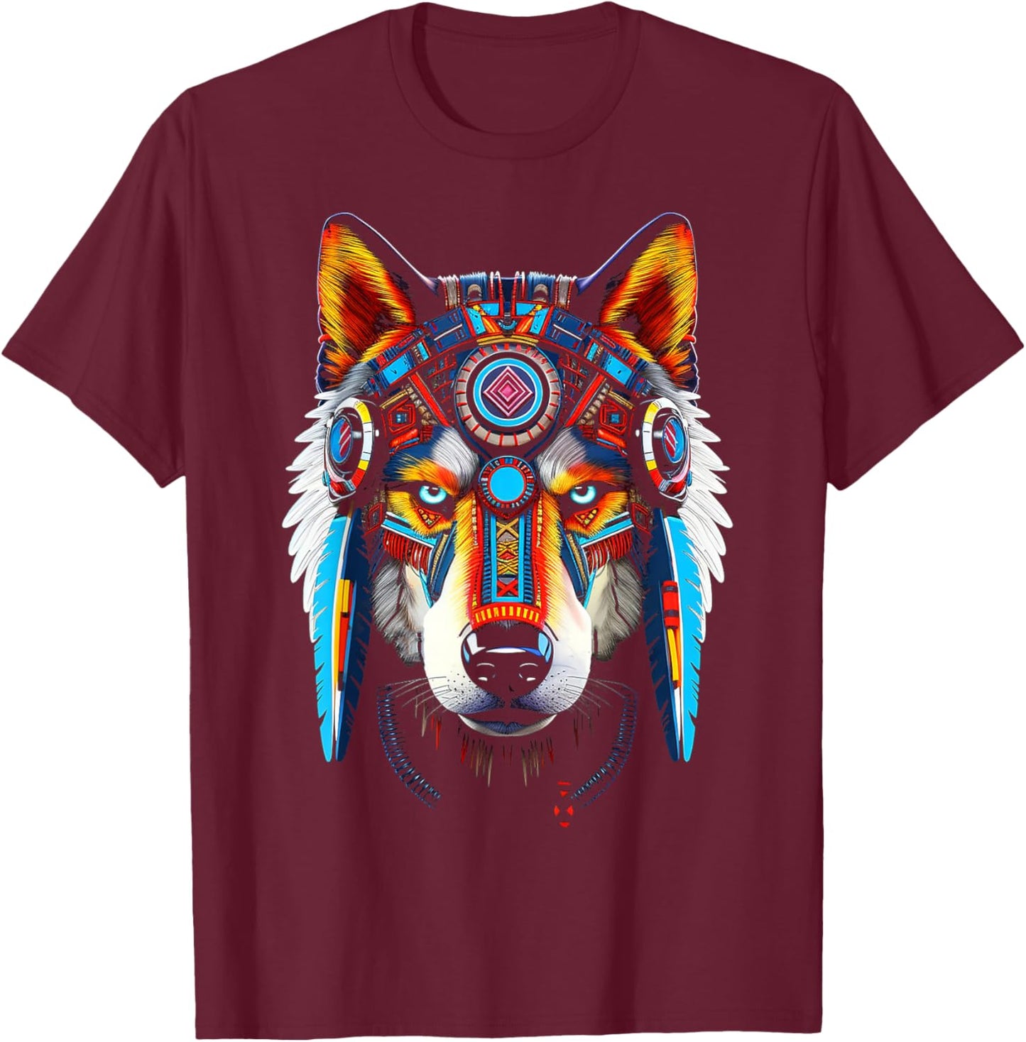 Wolf Anime Abstract Art Animal Face Graphic Wolf T-Shirt - T-Shirt | Maroon