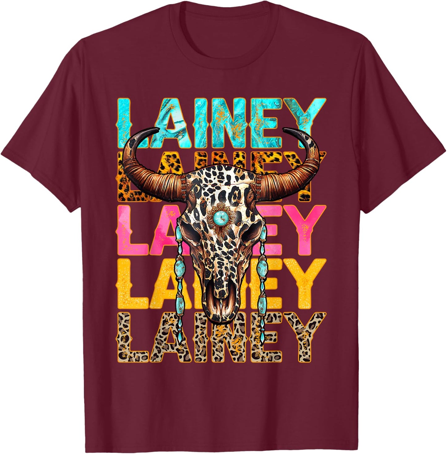 Western Cowgirl Lainey Name Personalized Birthday Girl T-Shirt - T-Shirt | Maroon