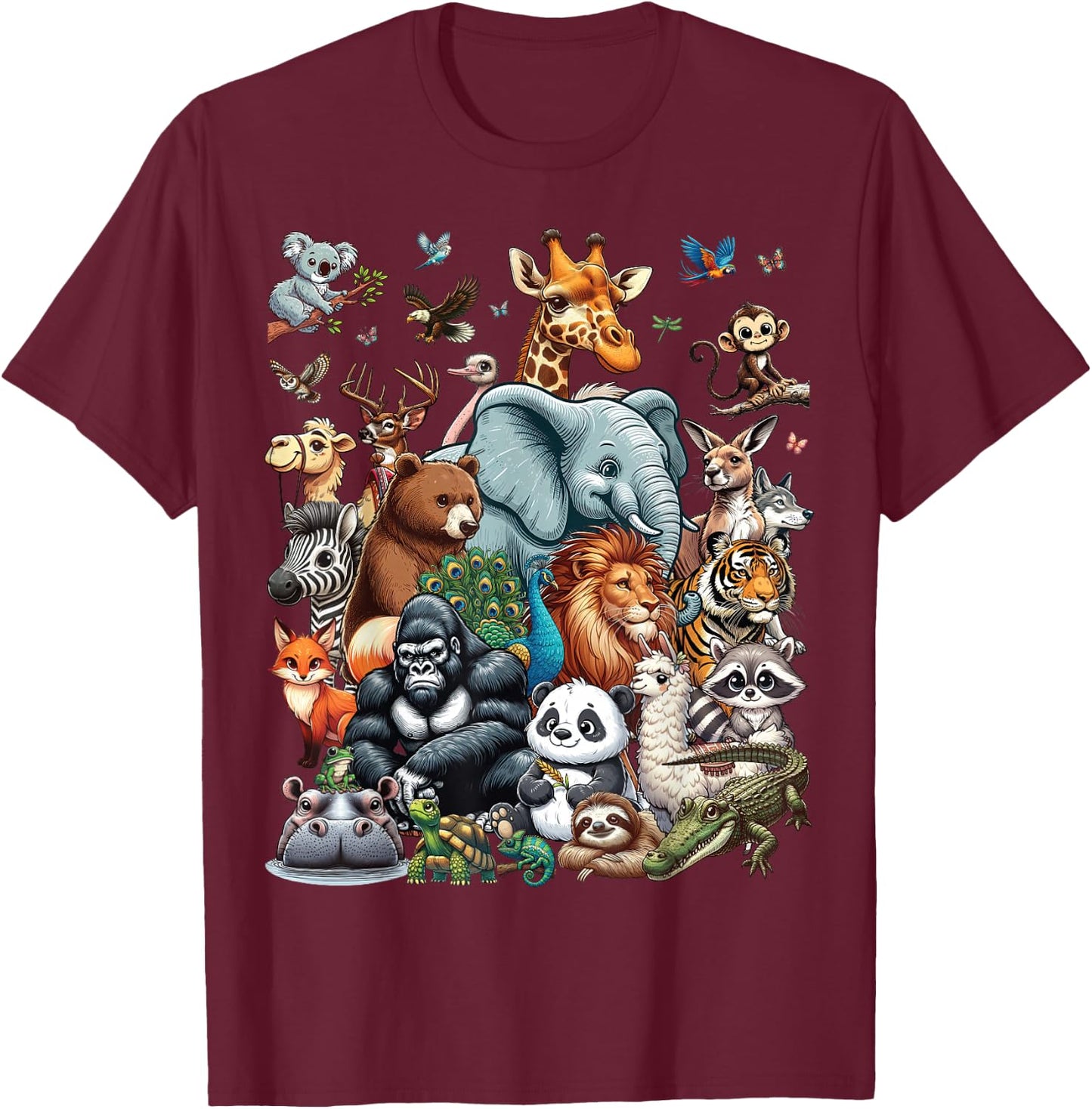 Zoo Animals Wildlife Safari Jungle Zoo Birthday Party T-Shirt - T-Shirt | Maroon