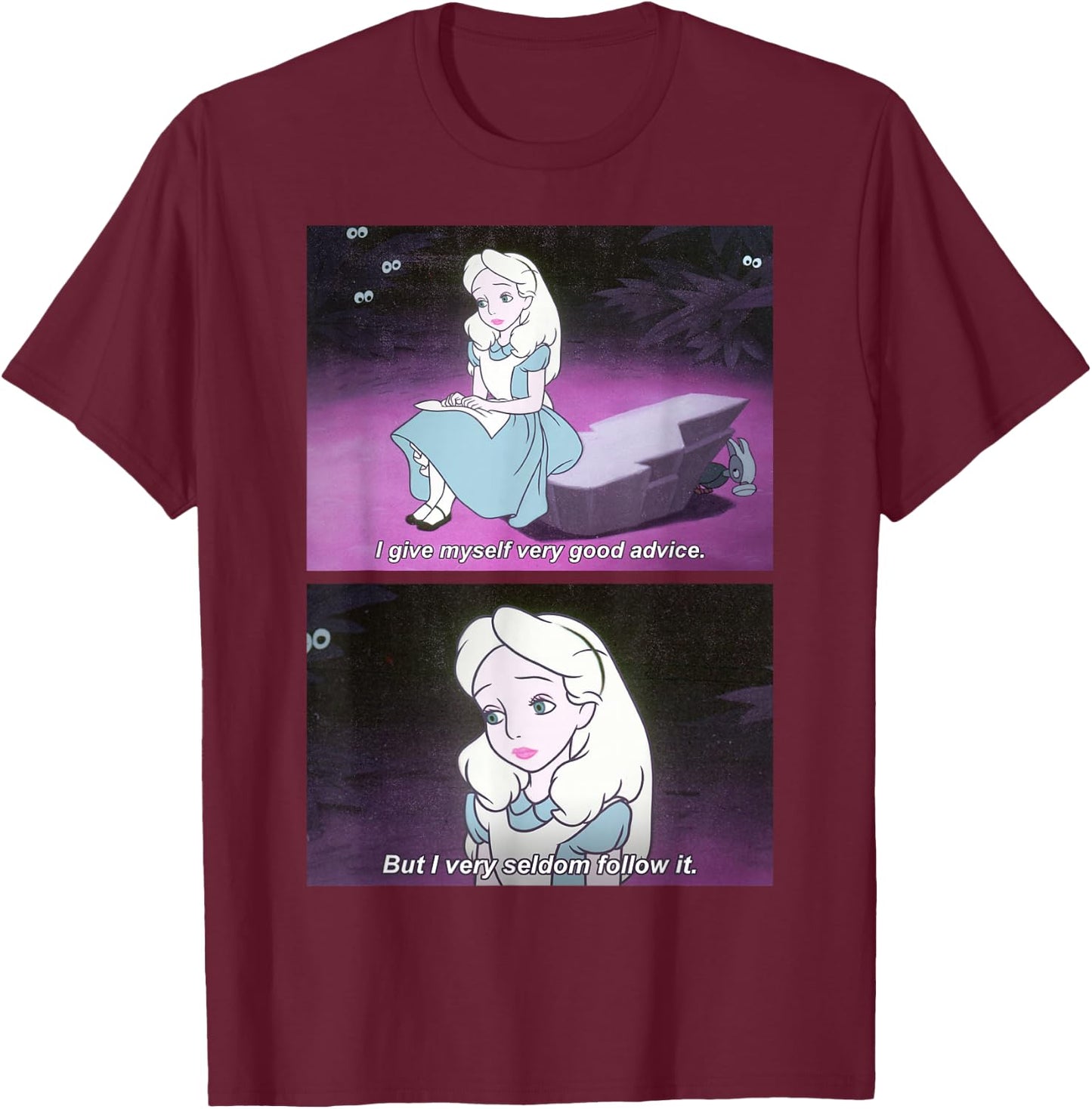 Disney Alice In Wonderland I Give Good Advice Panels T-Shirt - T-Shirt | Maroon