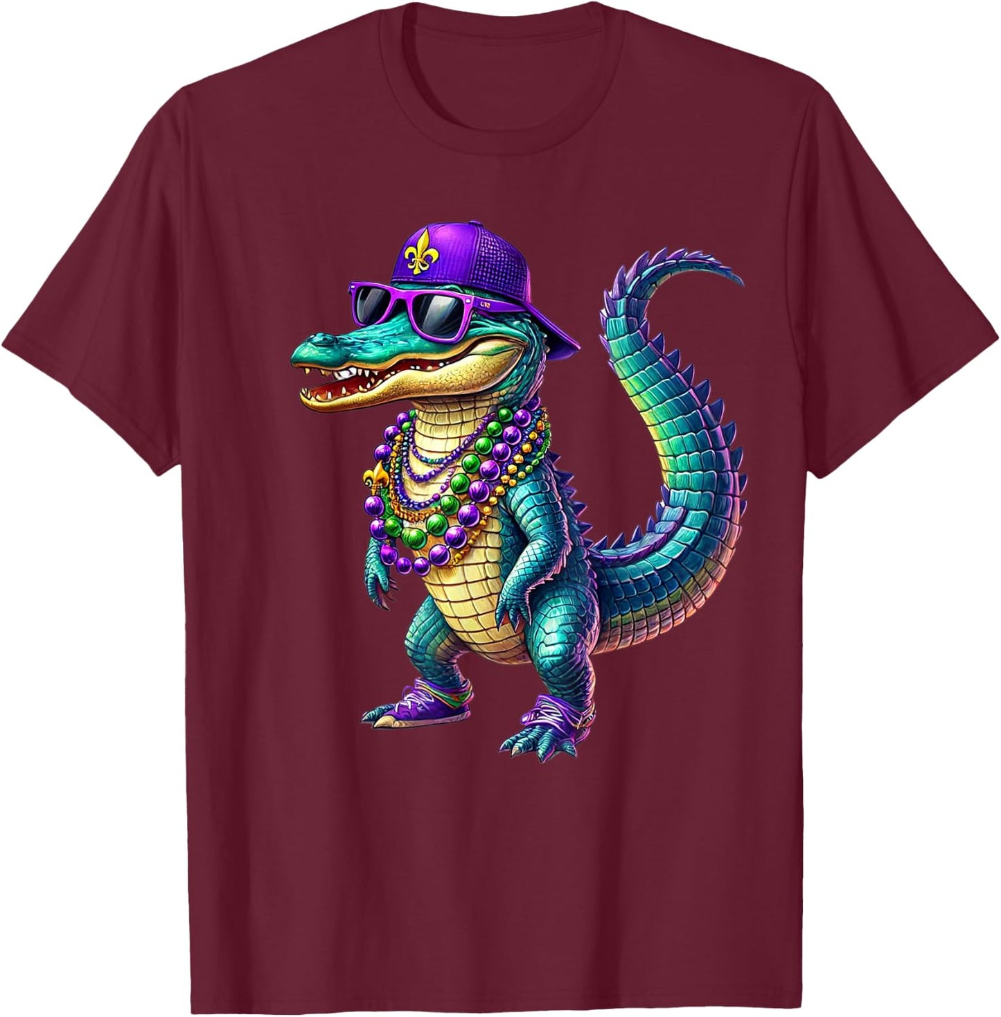 Mardigator Mardi Gras Alligator Men Women Mardi Gras Men T-Shirt - T-Shirt | Maroon