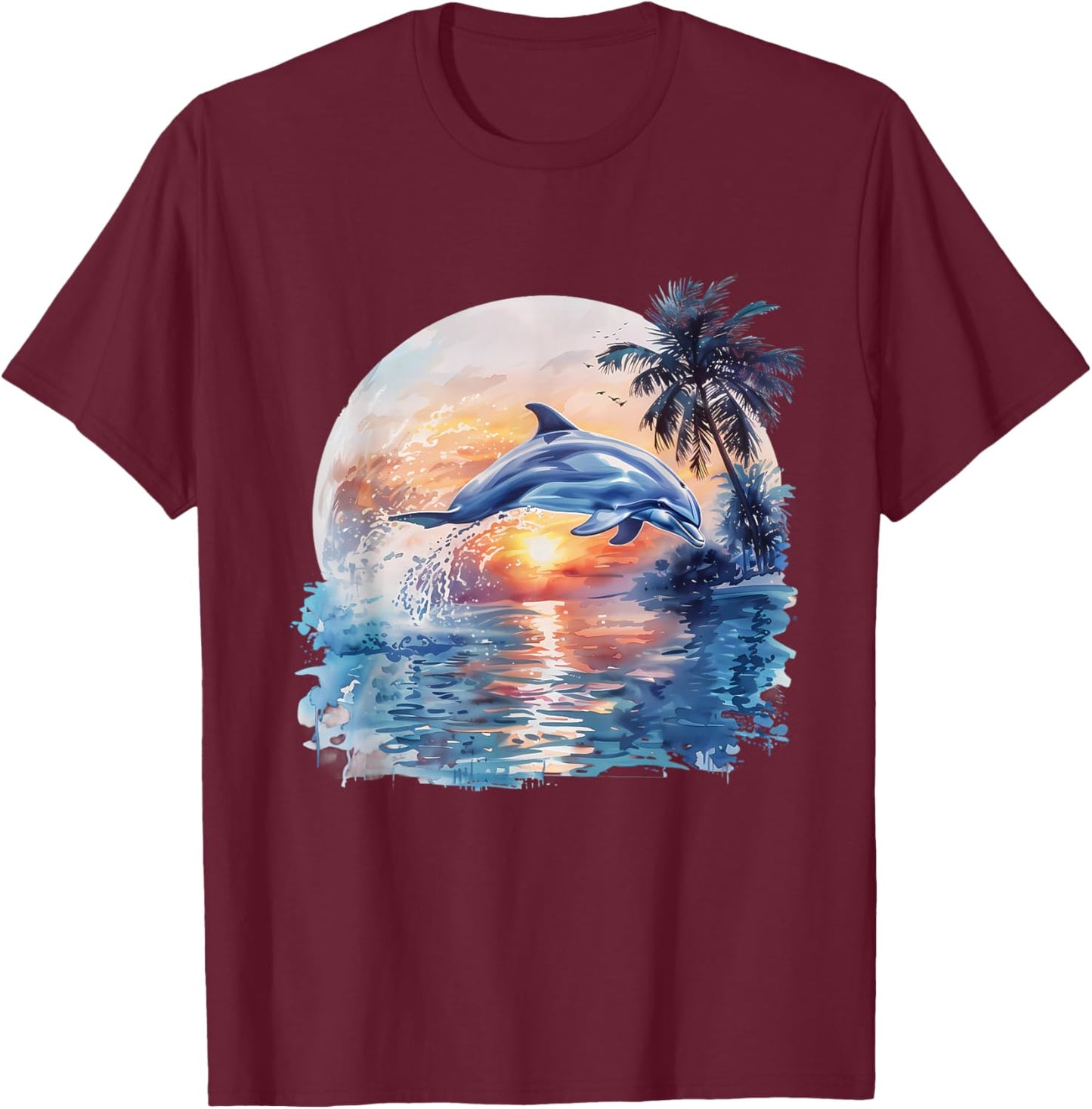 Dolphin Sunset Ocean Sea Dolphin Sea Ocean Animal Lover T-Shirt - T-Shirt | Maroon