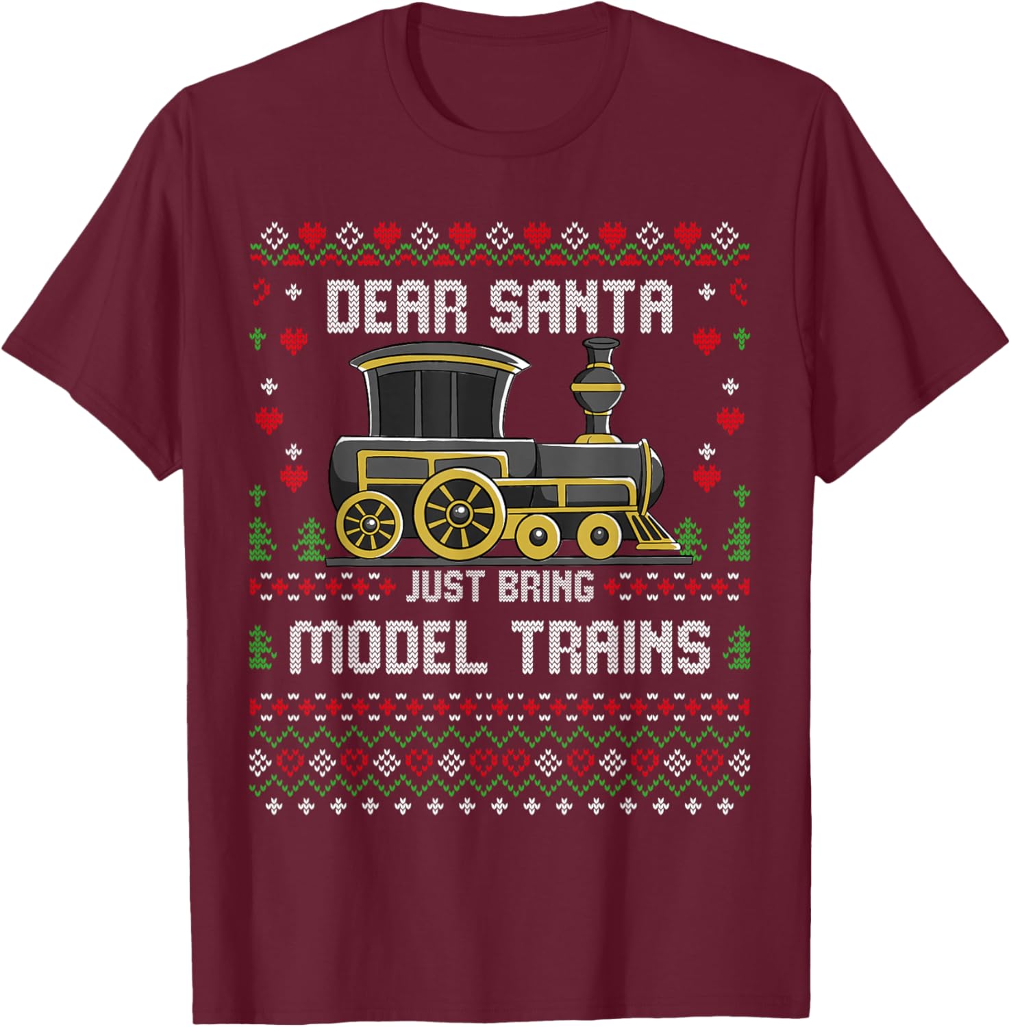 Steam Model Trains Collector Christmas Ugly Xmas Sweater T-Shirt - T-Shirt | Maroon