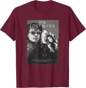 Lost Boys Group Shot Black & White Movie Poster T-Shirt - T-Shirt | Maroon
