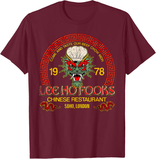 Vintage Lee Ho Fooks Chinese Restaurant - Black - Adults - Short Sleeve - - Regular Fit - Retro Animal Sports - Size Small T-Shirt - T-Shirt | Maroon