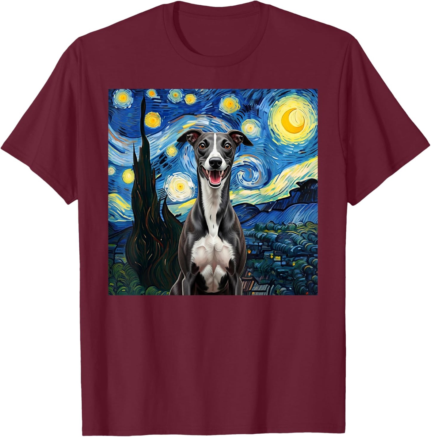 Whippet Black Starry Night Dog Lover Gift Women Kids T-Shirt - T-Shirt | Maroon