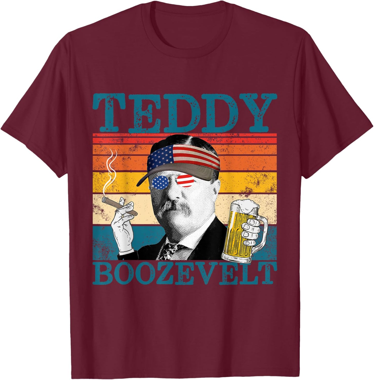 Teddy Boozevelt Retro Drinking President Theodore Roosevelt T-Shirt - T-Shirt | Maroon