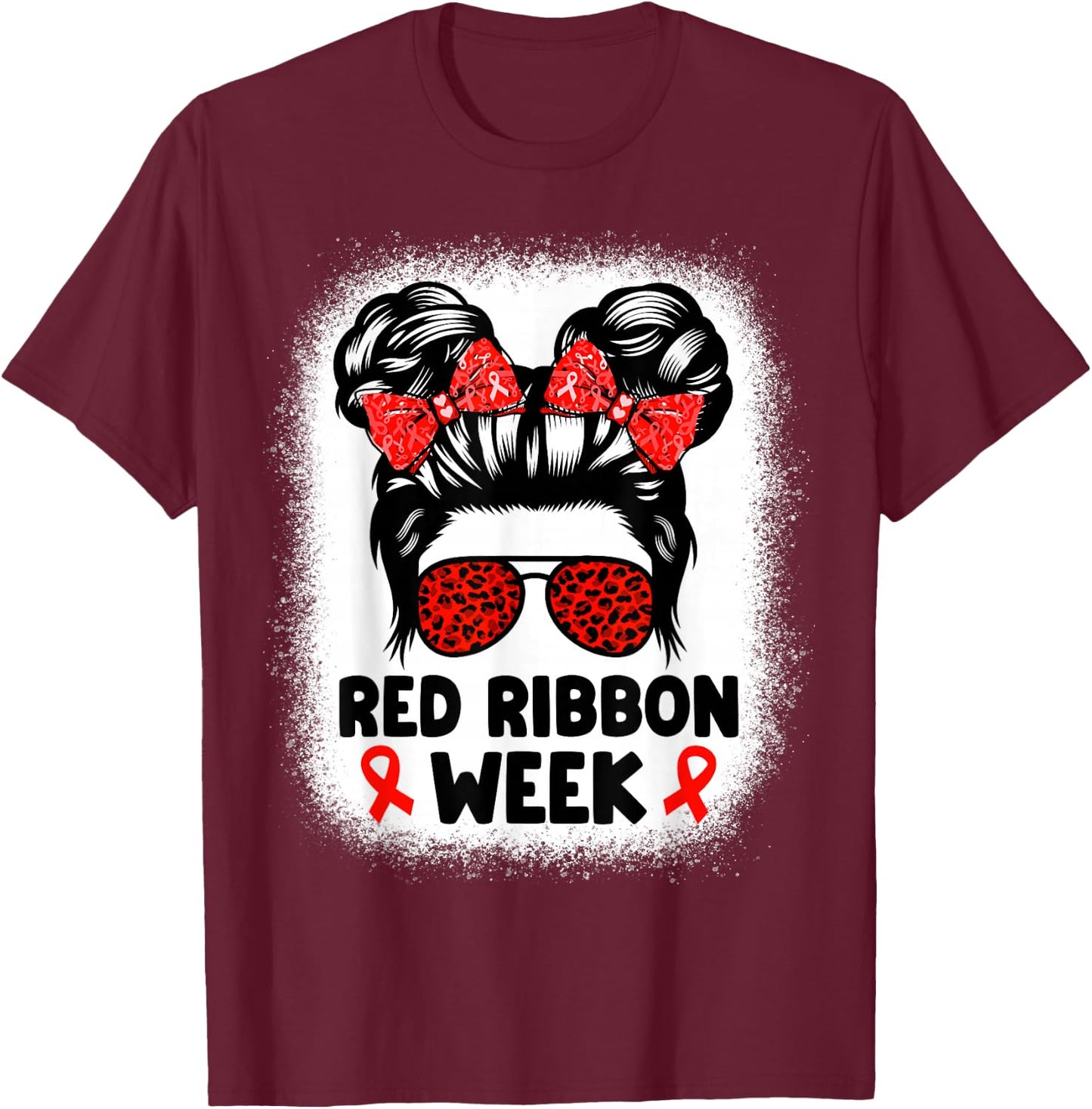 Red Ribbon Week Women Messy Bun Red Ribbon Week Awareness T-Shirt - T-Shirt | Maroon