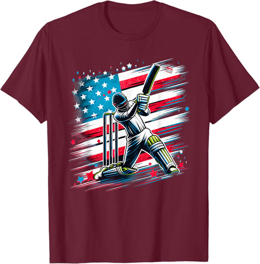 USA Cricket Jersey USA Cricket Team Lover Supporter America T-Shirt - T-Shirt | Maroon