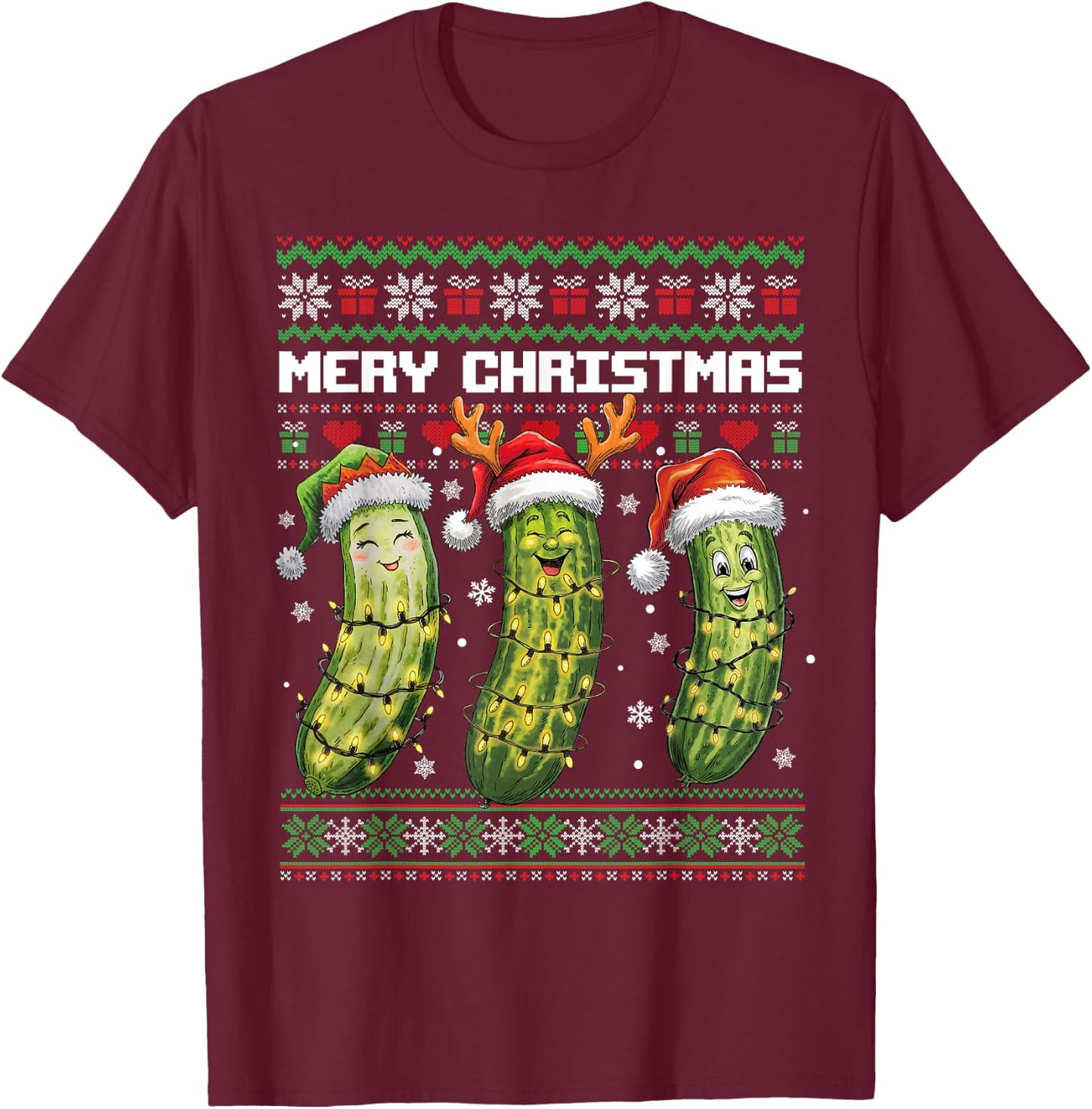 Pickle Lovers Funny Christmas Pajama Family Grandma Mom Kids T-Shirt - T-Shirt | Maroon