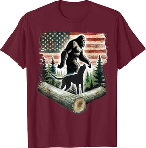 Bigfoot Coon Hunting with Treeing Walker Coonhound Dog T-Shirt - T-Shirt | Maroon