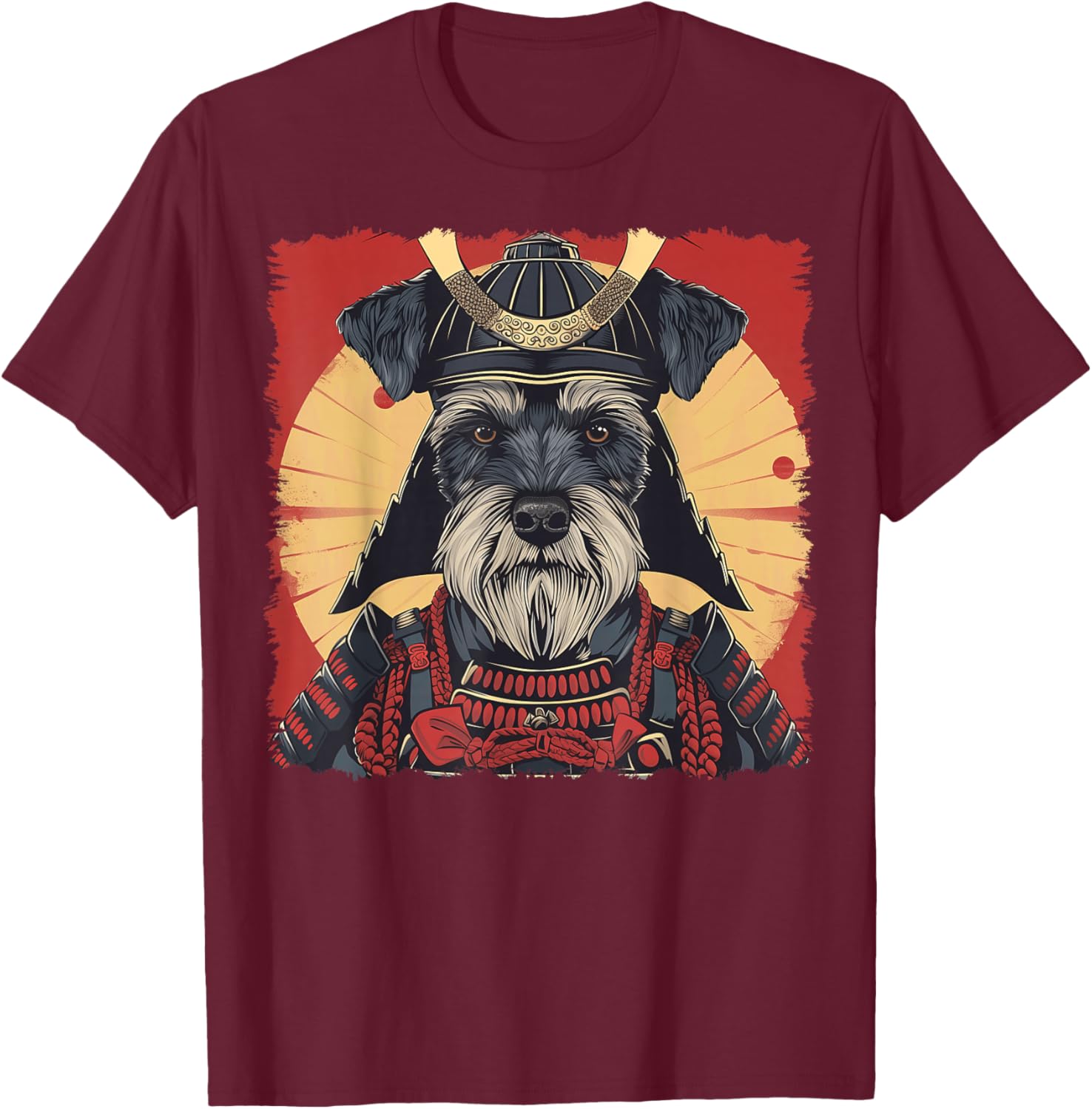 Miniature Schnauzer Dog Japanese Art Samurai Ukiyo-e Vintage T-Shirt - T-Shirt | Maroon
