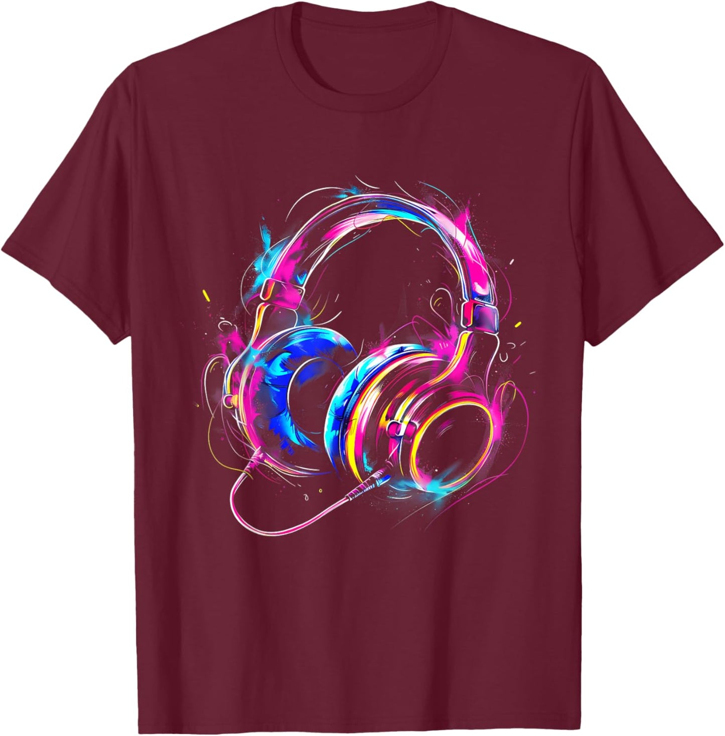 Headphones Music DJ House Dance Club Music Headphones Splash T-Shirt - T-Shirt | Maroon