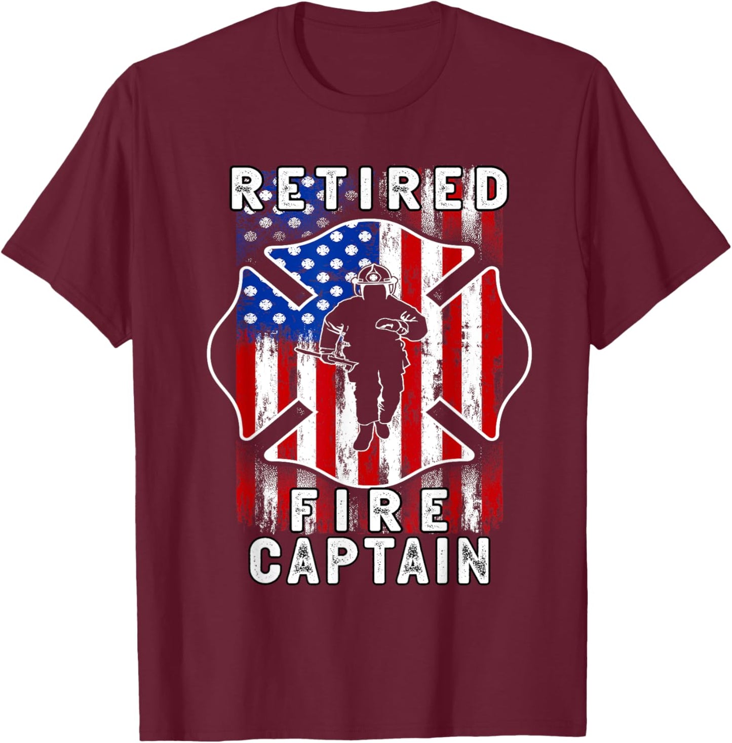 USA flag Retired Fire captain 2025 Firefighter Retirement T-Shirt - T-Shirt | Maroon