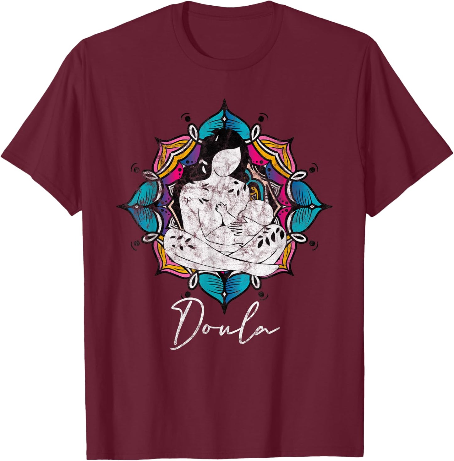Doula Floral Birth Companion Gift Birth Coach Assistant T-Shirt - T-Shirt | Maroon