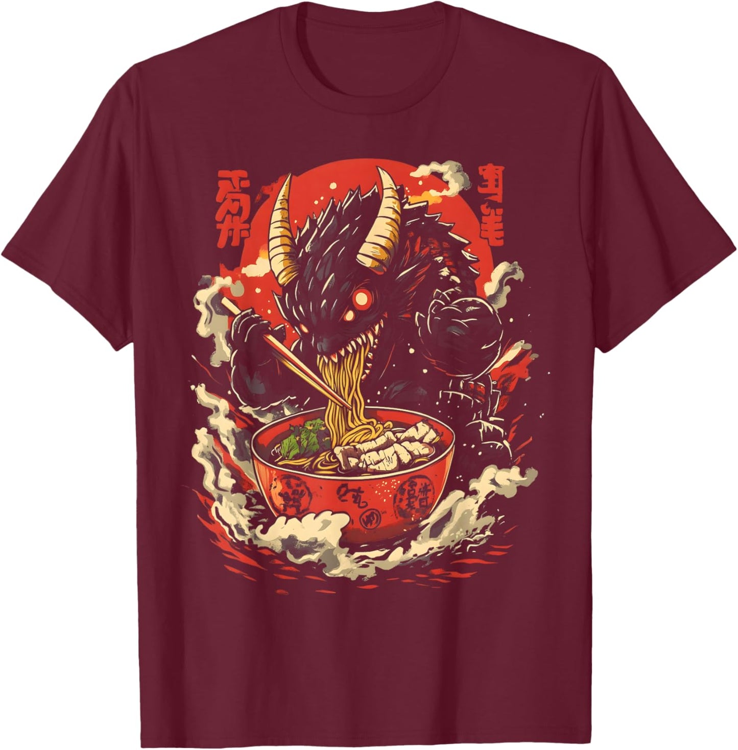 Kaiju Eating Ramen Funny Japanese Monster Lover Birthday T-Shirt - T-Shirt | Maroon