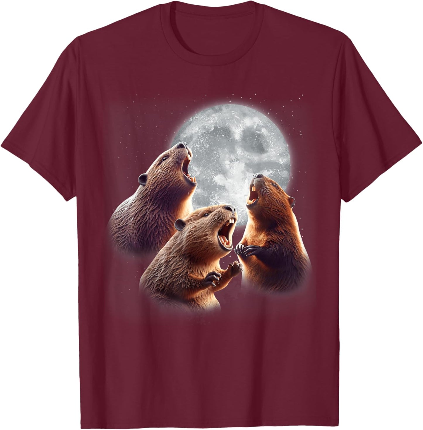 3 Beaver Howling At The Moon Funny Beaver Lover Rodent Kids T-Shirt - T-Shirt | Maroon