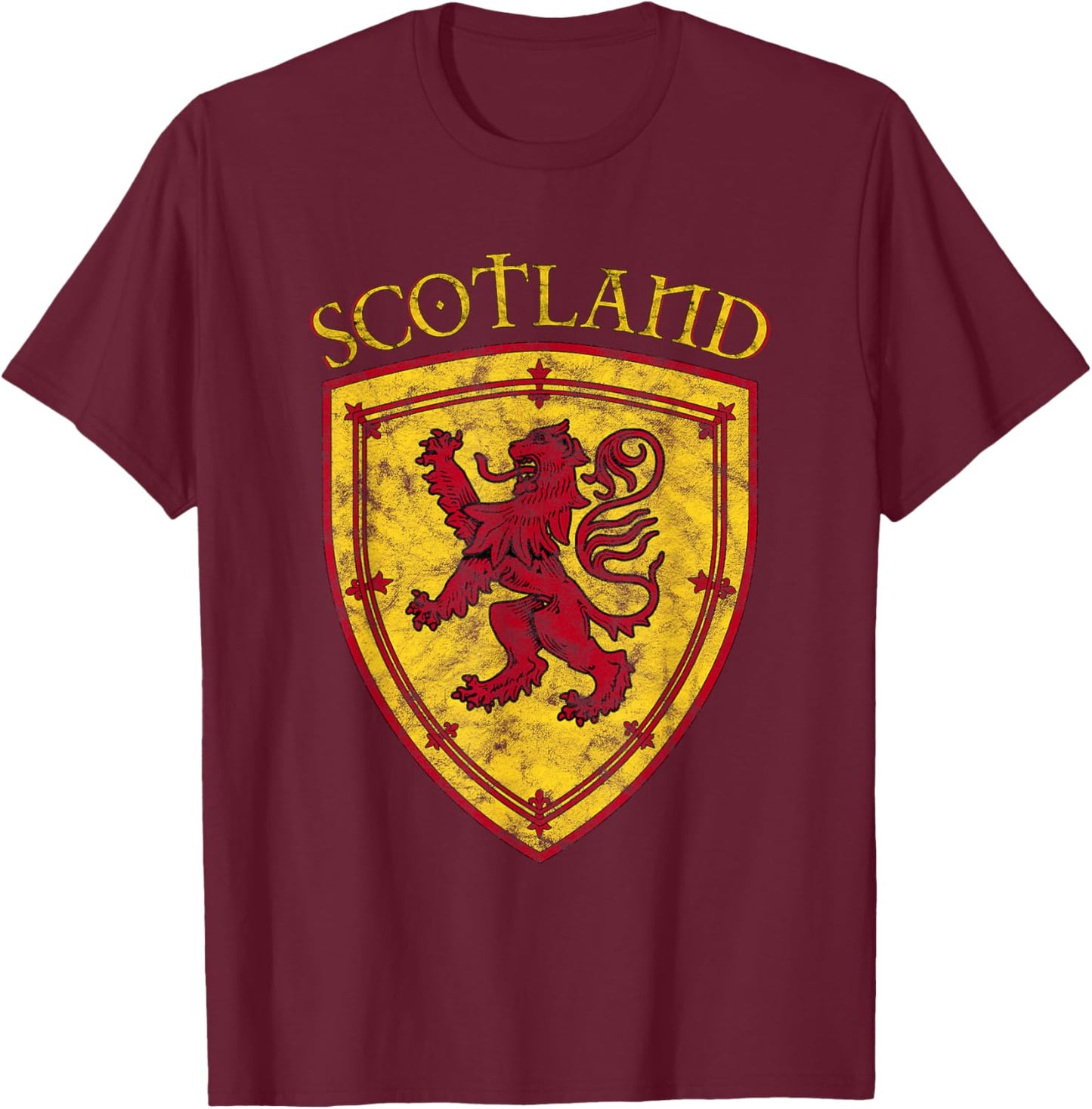 Scottish Rampant Lion Scotland Coat of Arms Banner T-Shirt - T-Shirt | Maroon