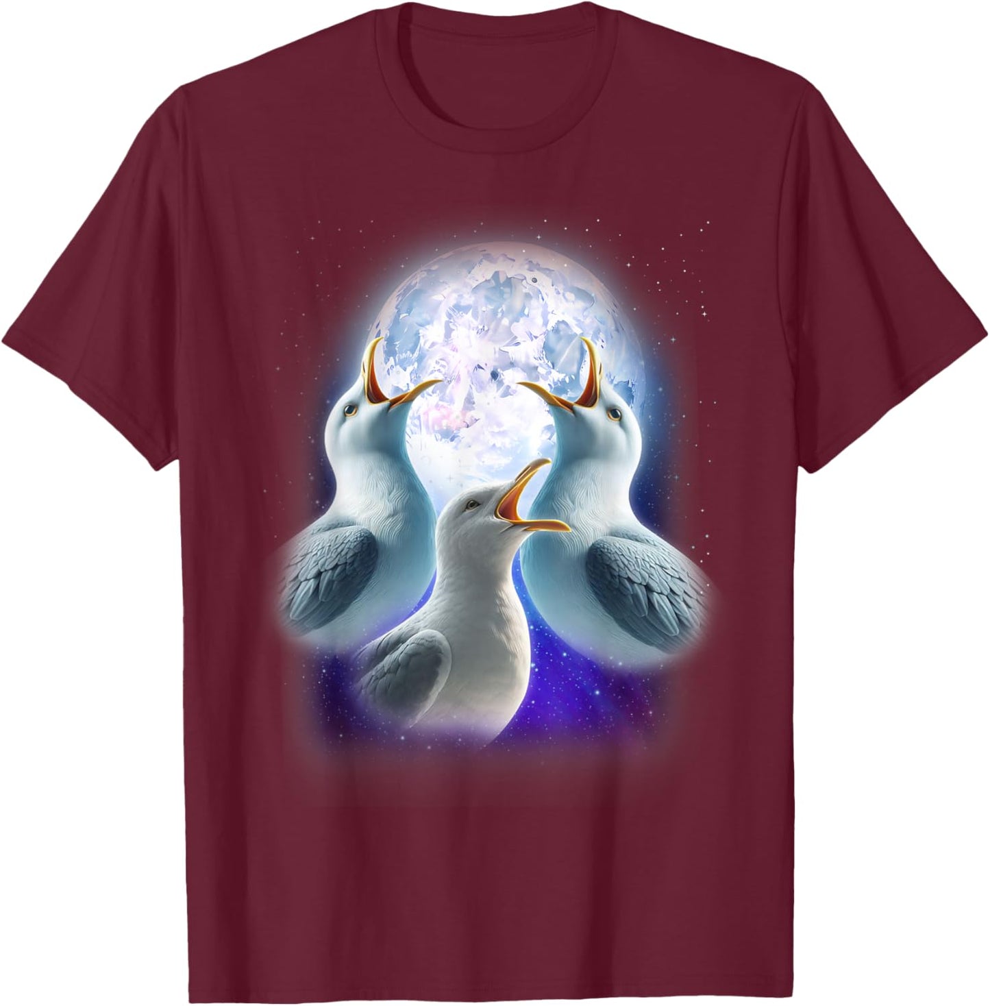 3 Seagulls Howling At The Moon Funny Seagull Lover Seabird T-Shirt - T-Shirt | Maroon