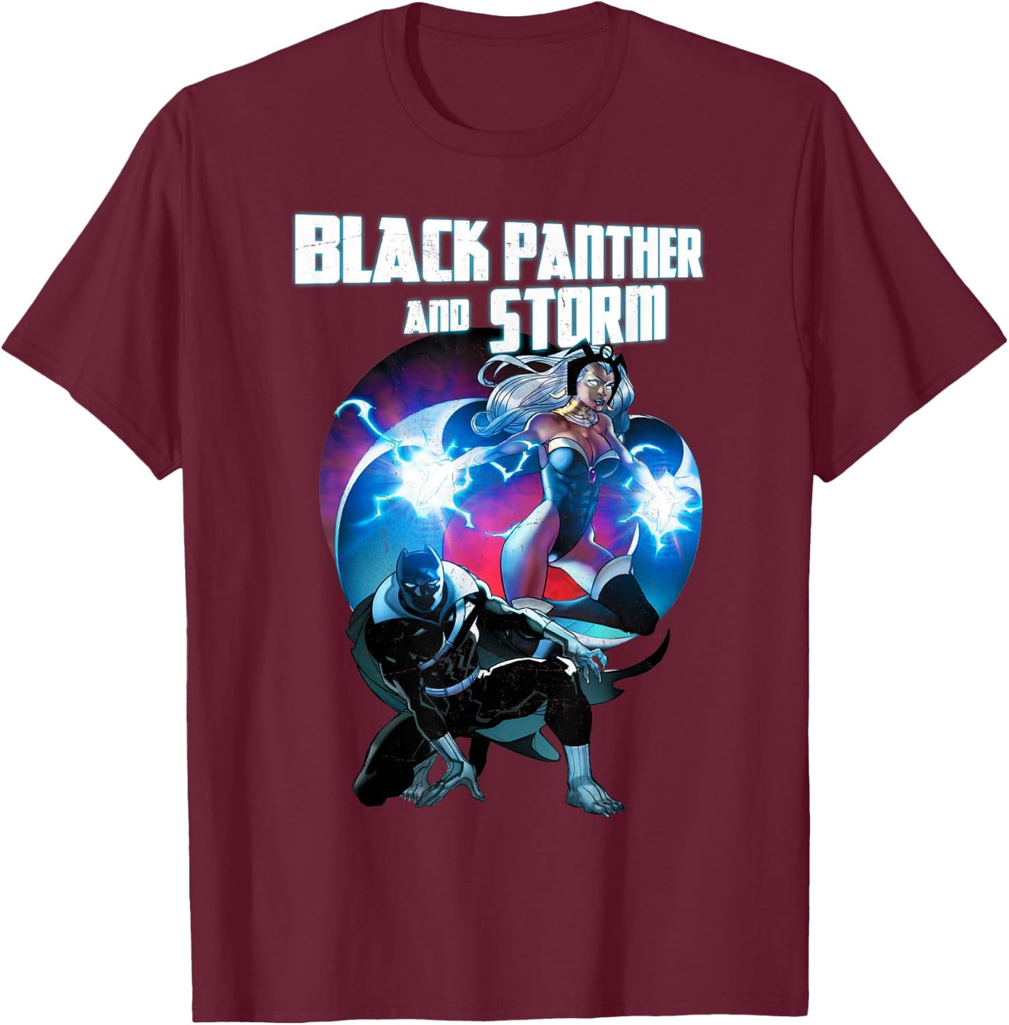 Marvel Black Panther and Storm Lightning Portrait T-Shirt - T-Shirt | Maroon