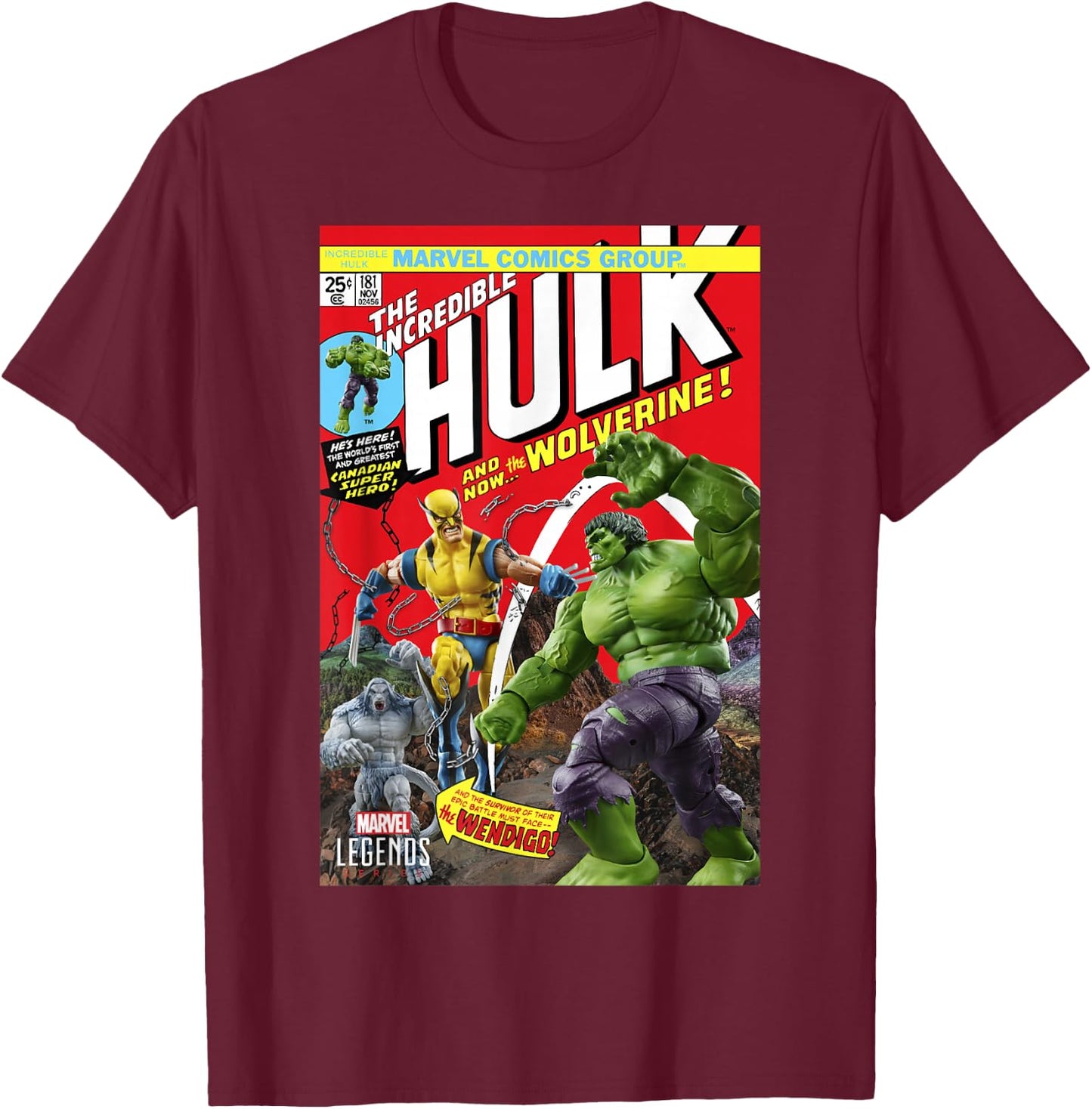 Marvel Legends Series Hulk and Wolverine Comic Cover T-Shirt - T-Shirt | Maroon