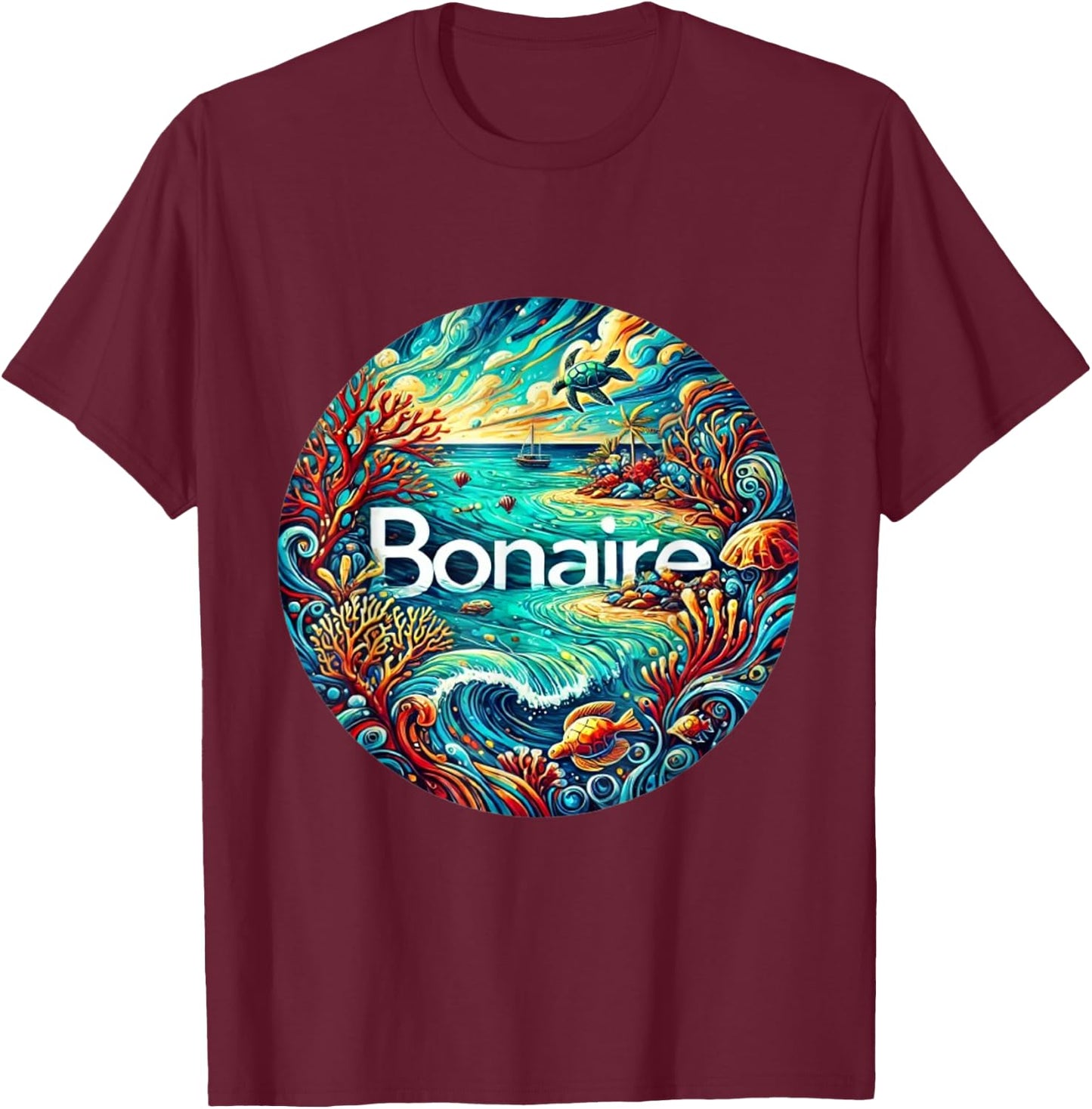 Bonaire ABC Dutch Islands artistic T-Shirt - T-Shirt | Maroon