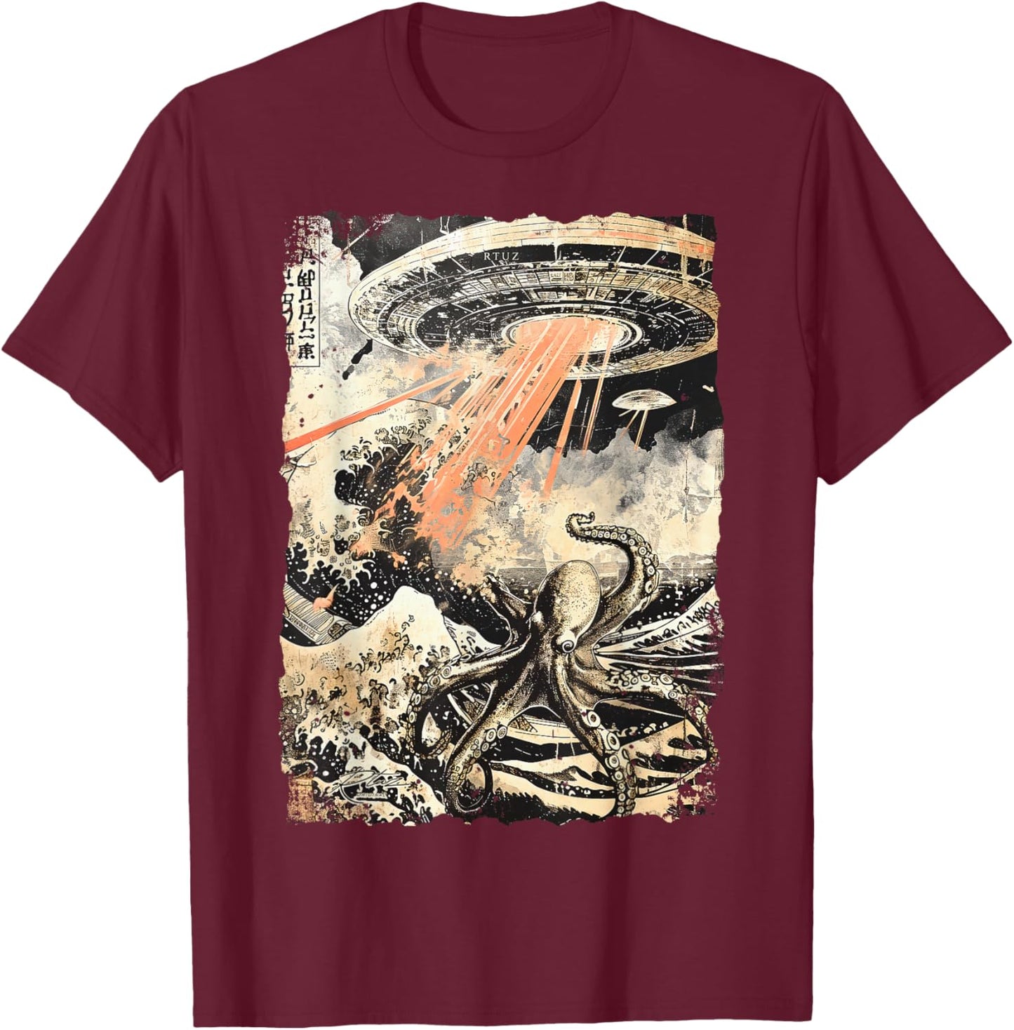 Y2K Streetwear Vintage Fashion Oktopus Horror Monster Krake T-Shirt - T-Shirt | Maroon