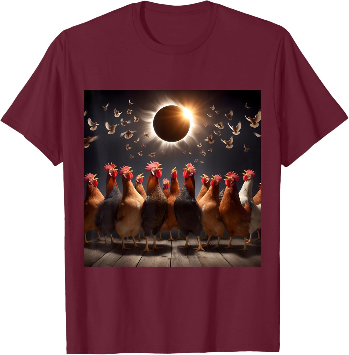 Chicken And The Total Solar Sun Eclipse 8.04.24 2024 Chicken T-Shirt - T-Shirt | Maroon