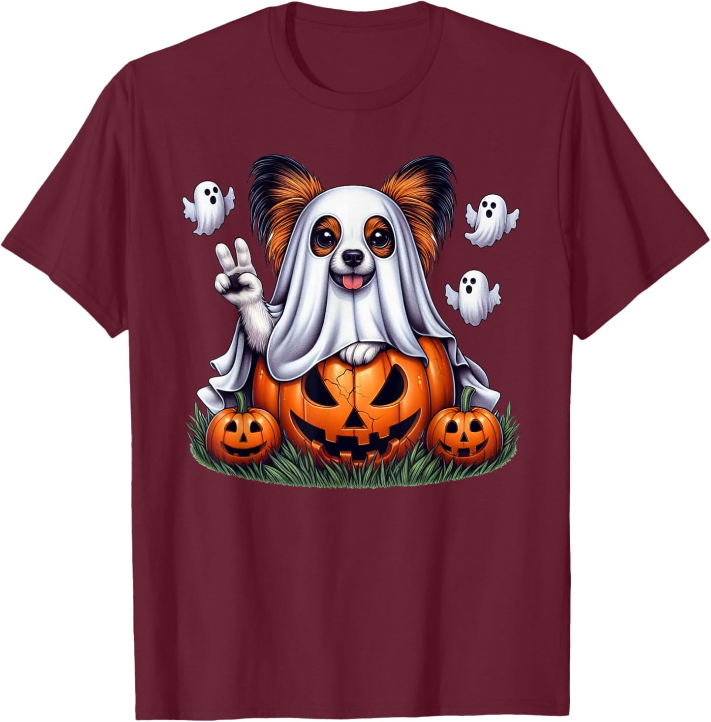 Funny Papillon Ghost Boo Halloween Papillon Kids T-Shirt - T-Shirt | Maroon