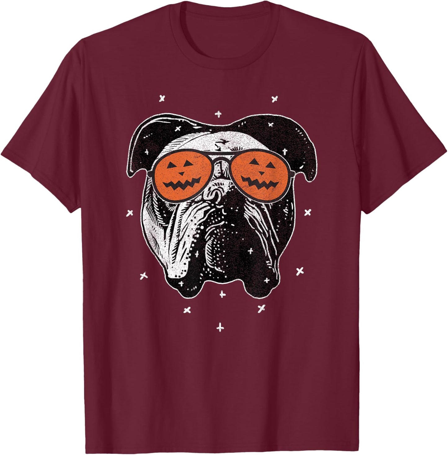 English Dog Wearing Pumpkin Sunglasses | Halloween Bulldog Women Kids T-Shirt - T-Shirt | Maroon