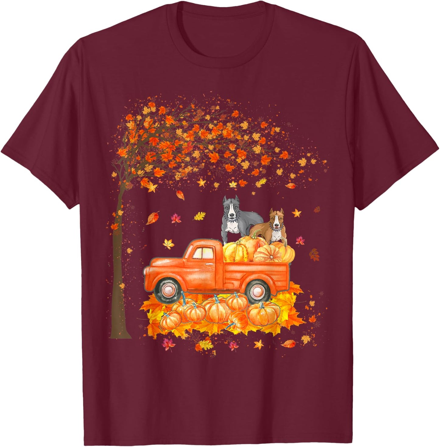 Pitbull Riding On Pumpkin Truck Thanksgiving Pitbull Gifts T-Shirt - T-Shirt | Maroon